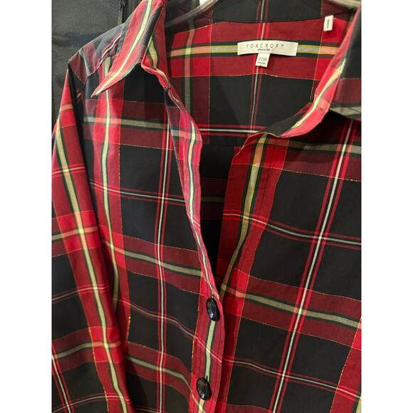 Foxcroft Wrinkle Free Size 22W Shaped Gingham plaid button up Women's Shirt Gold - Picture 8 of 15